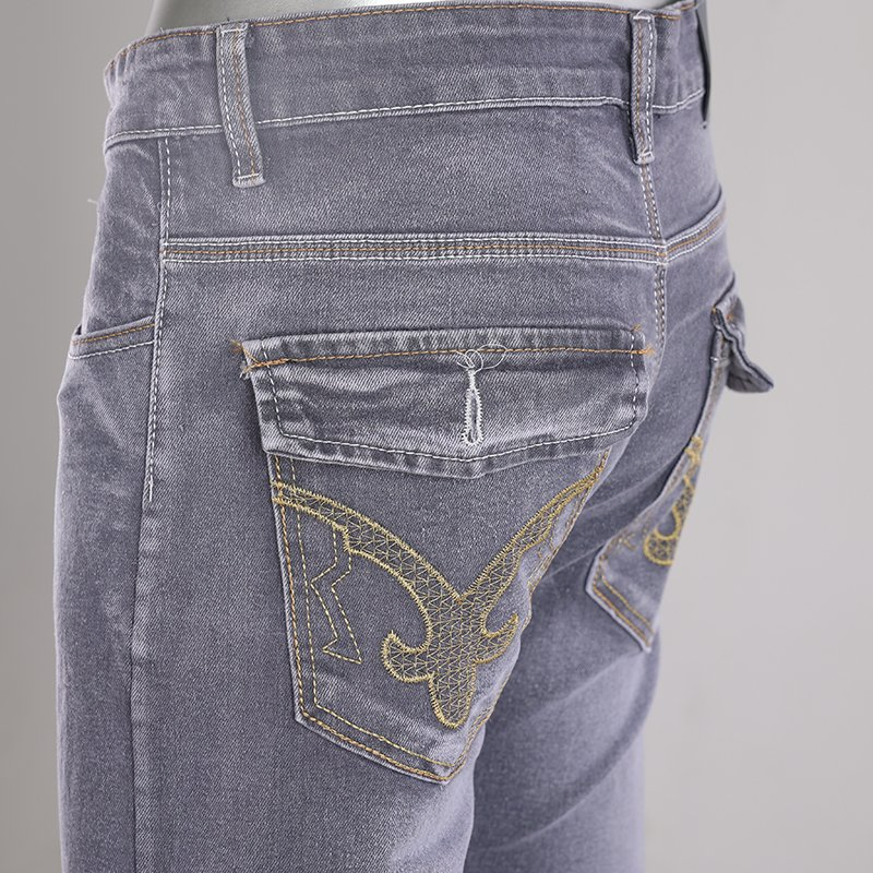 Calças de denim casuais de ajuste regular de cintura baixa, com alta resiliência e cor de luz personalizada, jeans retos para homens