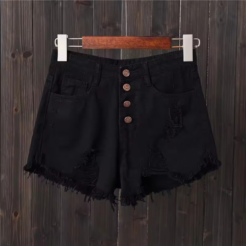 Shorts Casuais de Denim Femininos de Cintura Alta Retro Artificial com Ajuste Slim
