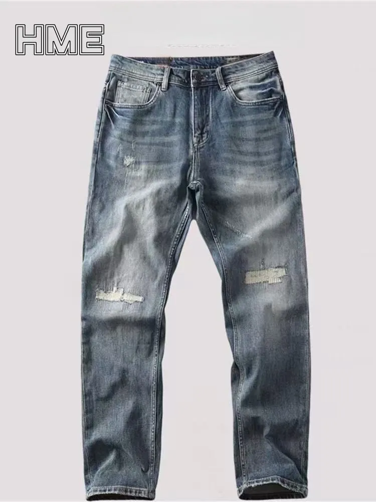 Jeans Slim Straight Leg Masculinos Desgastados para Estilo Casual