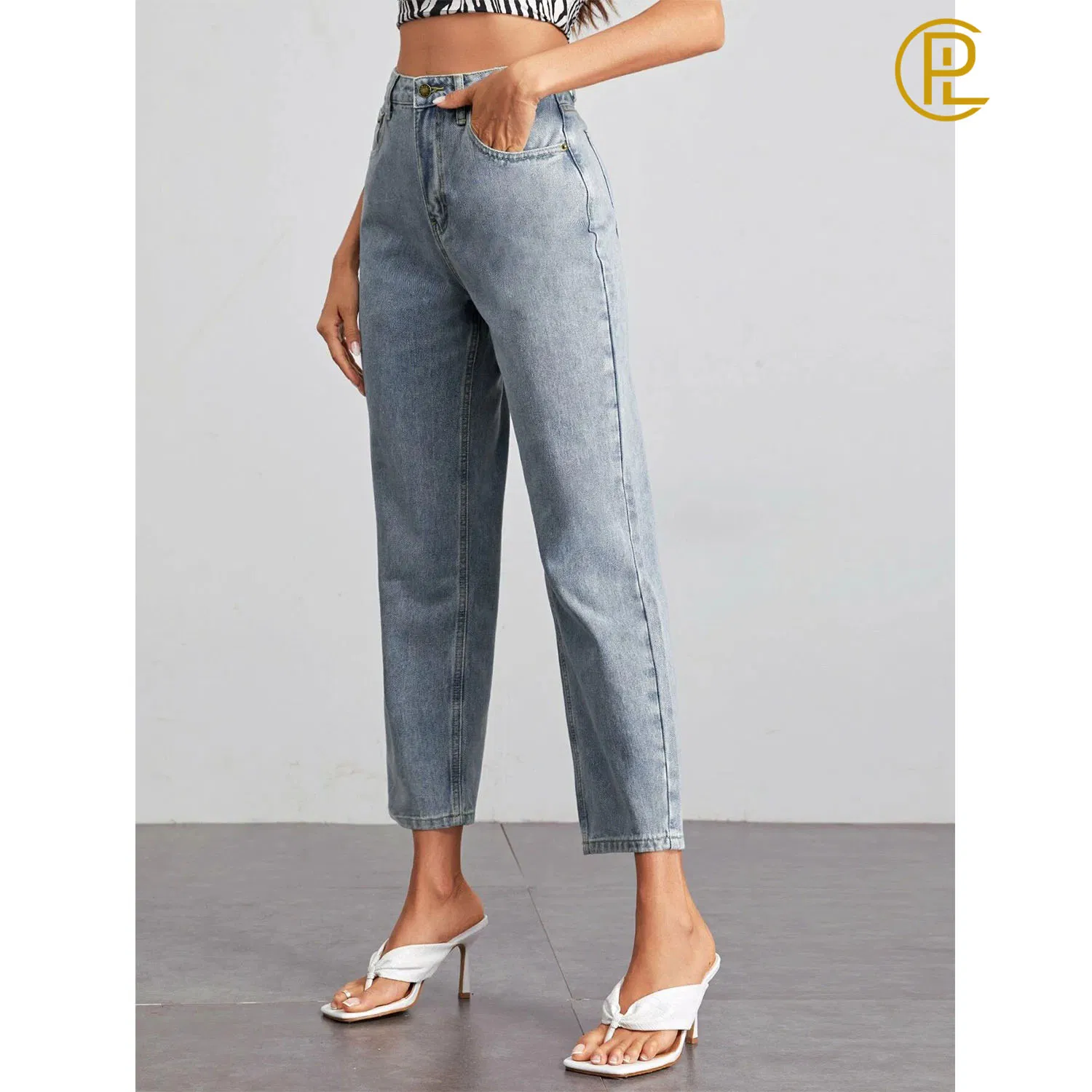 Vendas de Fábrica Jeans de Denim Feminino Simples de Alta Qualidade