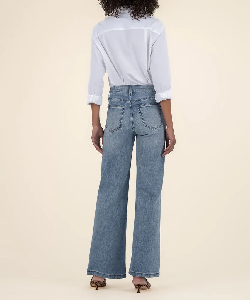 Calças de Denim Lavadas Slim e Estilosas para Mulheres com Cintura Alta