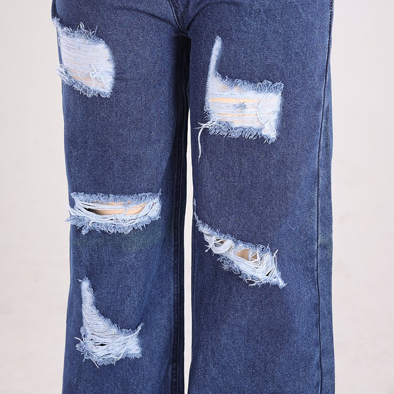 Roupas de Verão Estilo Urbano Calças de Denim Jeans Largura Solta Baixa Cintura Sexy Rasgadas Jeans de Denim Lavados Desgastados para Mulheres e Senhoras
