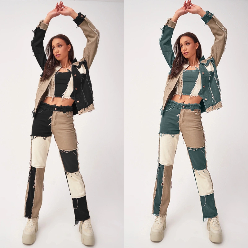 Calças Flare Jeans Skinny para Meninas Calças de Denim Rasgadas Calças Vintage