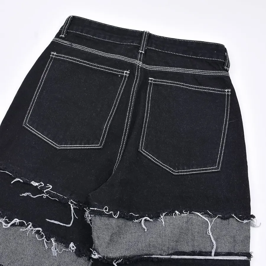Calças jeans skinny de denim preto em patchwork listrado com acetato para homens