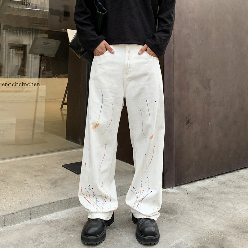 Calça de Algodão Fashion Vintage com Gradiente, Barra Larga e Corte Flare, Estilo Hip Hop Suave, Jeans Premium