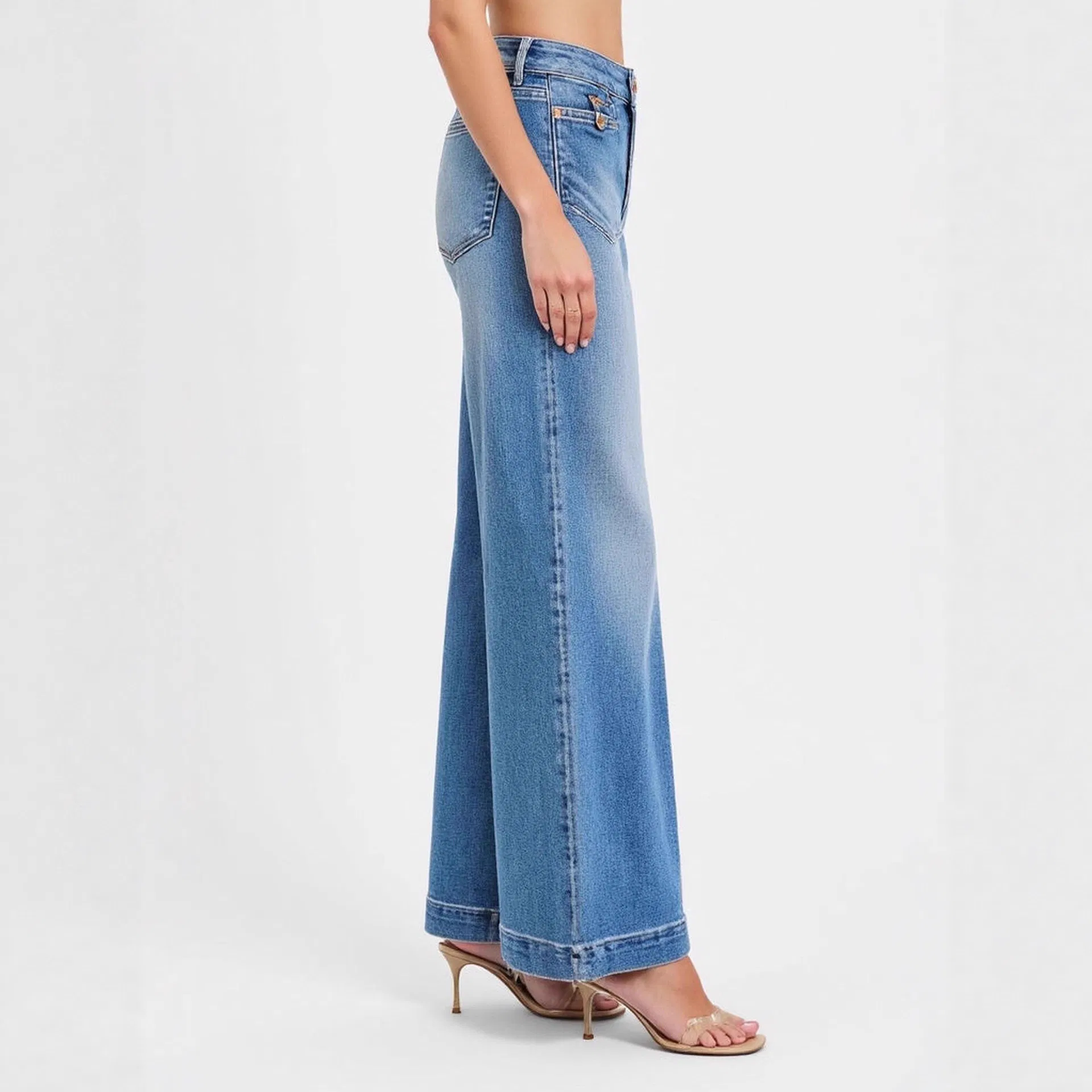Calças Jeans Femininas Plus Size Stretch para Escritório Casual com Bolso Cargo e Costura em Contraste Marca Comprador OEM ODM Jeans Personalizados