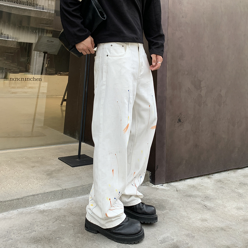 Calça de Algodão Fashion Vintage com Gradiente, Barra Larga e Corte Flare, Estilo Hip Hop Suave, Jeans Premium