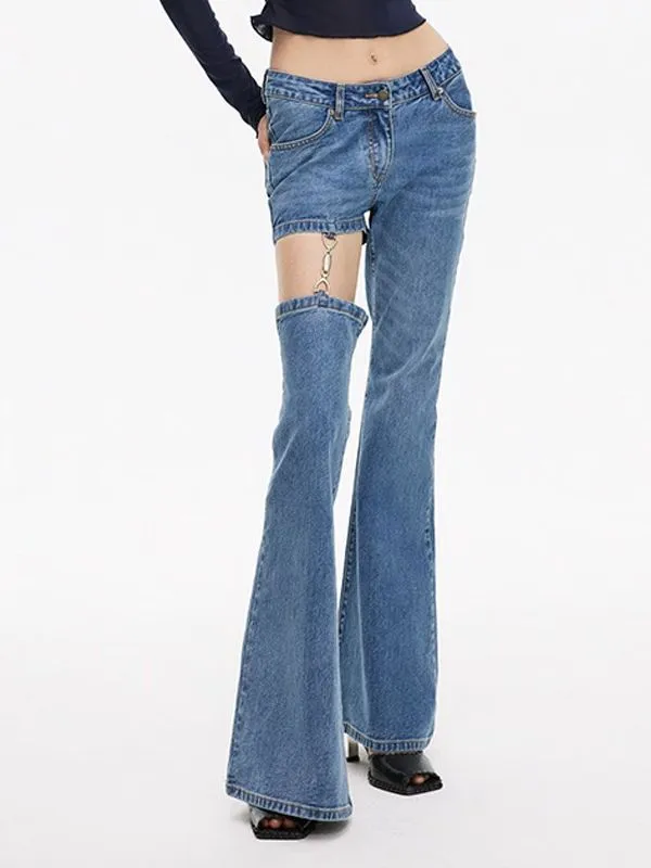 Calça Jeans Flare Feminina com Metal da Ladies Street