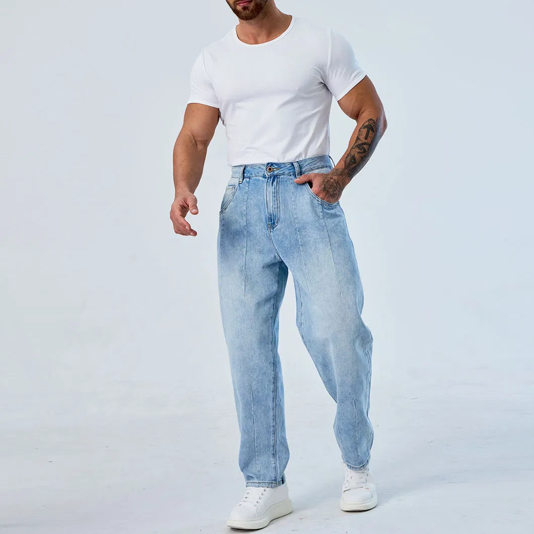 Calças baggy plissadas azul brilhante personalizadas para homens