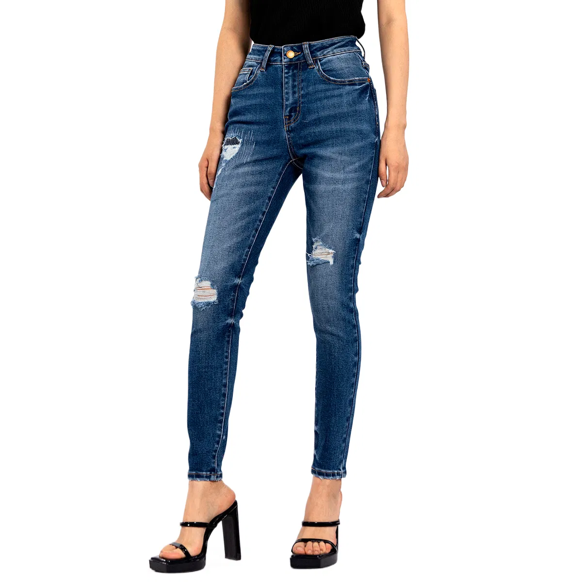 Jeans skinny rasgados lavados de verão para mulheres