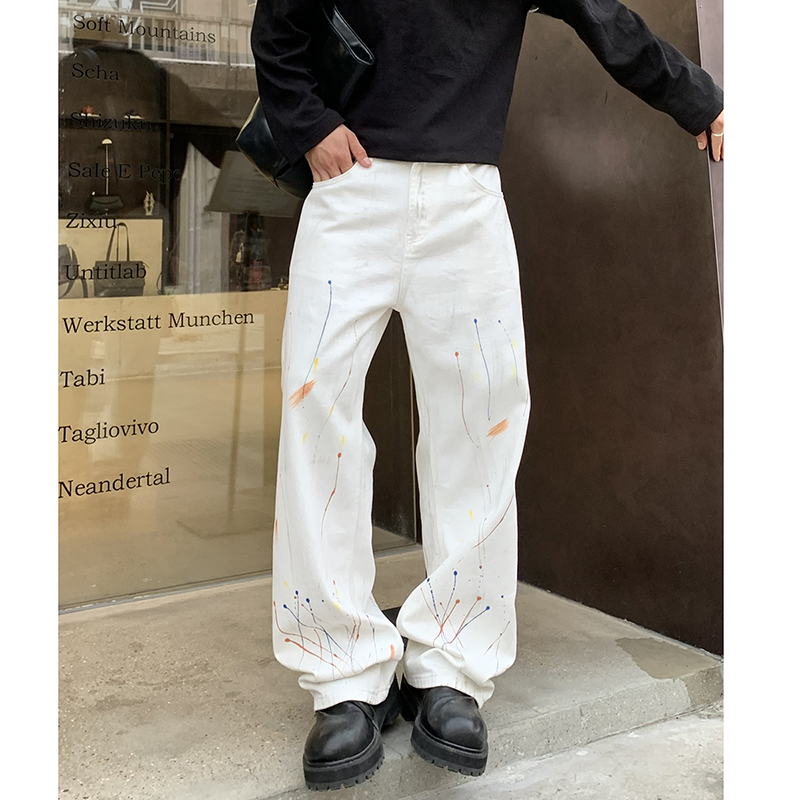 Calça de Algodão Fashion Vintage com Gradiente, Barra Larga e Corte Flare, Estilo Hip Hop Suave, Jeans Premium