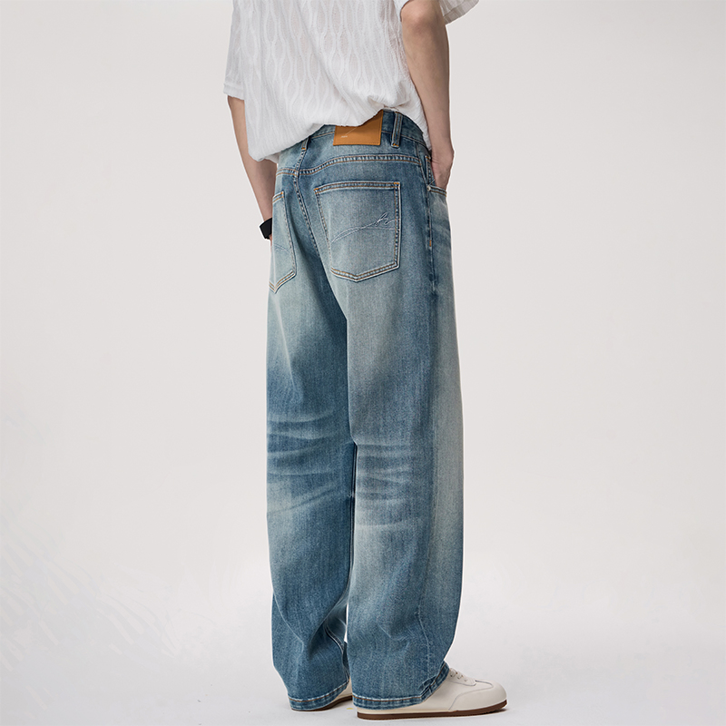 Moda de Tendência Hip Hop Urbana Premium Soft Gradiente Calça Larga Rasgada Jeans de Cintura Alta