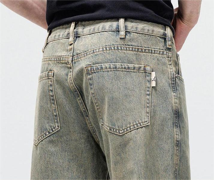 Jeans de Rua Reto e Largura para Homens Jeans de Designer Tapered Jeans Lavados