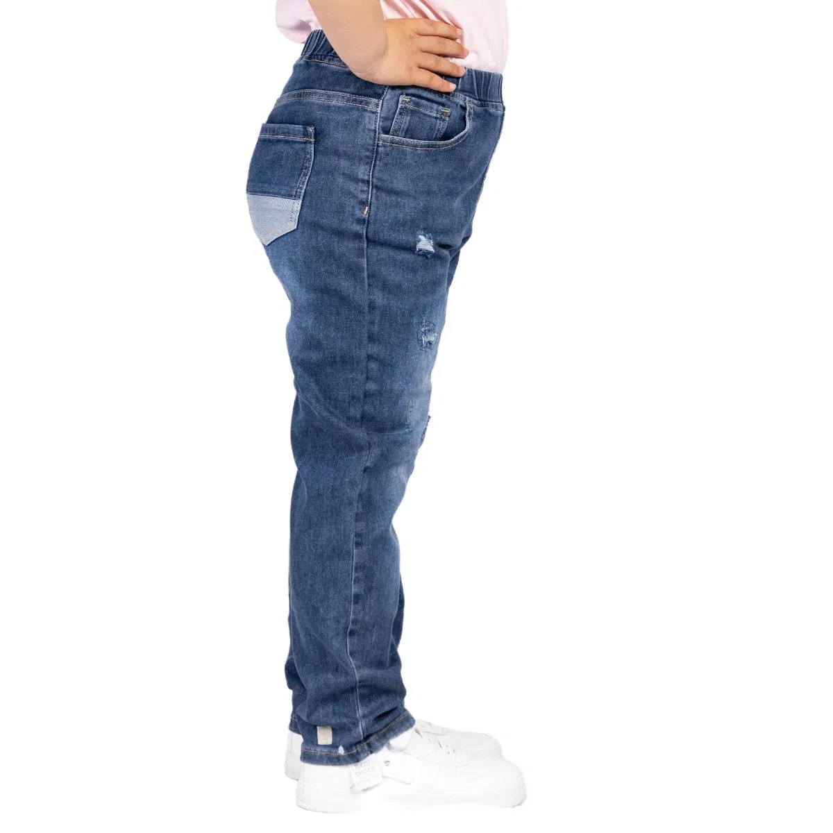 Calças Casuais Personalizadas para Crianças com Jeans Reto Estampado e Rasgado