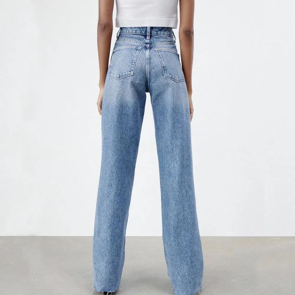 Personalize Calças de Denim Soltas para Mulheres da Nova Moda, Cintura Alta, Lavadas, Rasgadas em Algodão Y2K Jeans