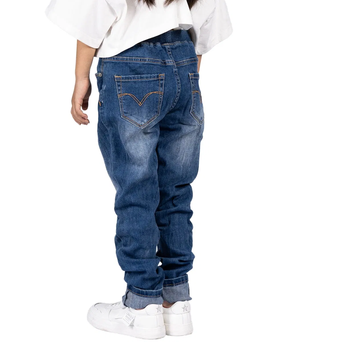 Calças de Denim Azul para Crianças Estilo Simples Lavagem Suave Personalizada