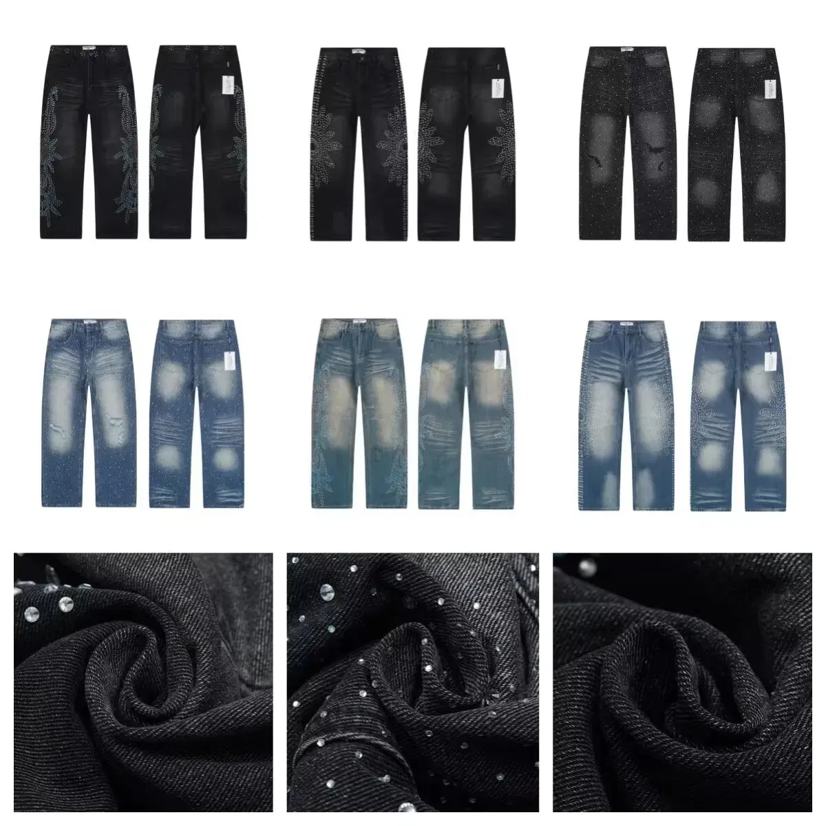 Calças Jeans Masculinas Vintage Lavadas Vale Para Sempre com Acento de Strass