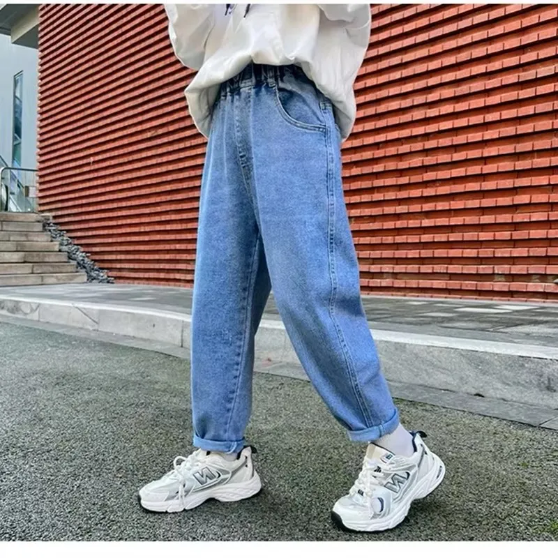 Calças Jeans Casuais Slim-Fit de Algodão Elástico para Crianças, Leves e Ecológicas