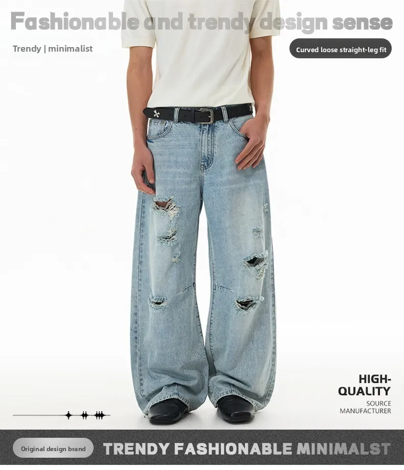 Jeans retos rasgados vintage azul claro estilo verão