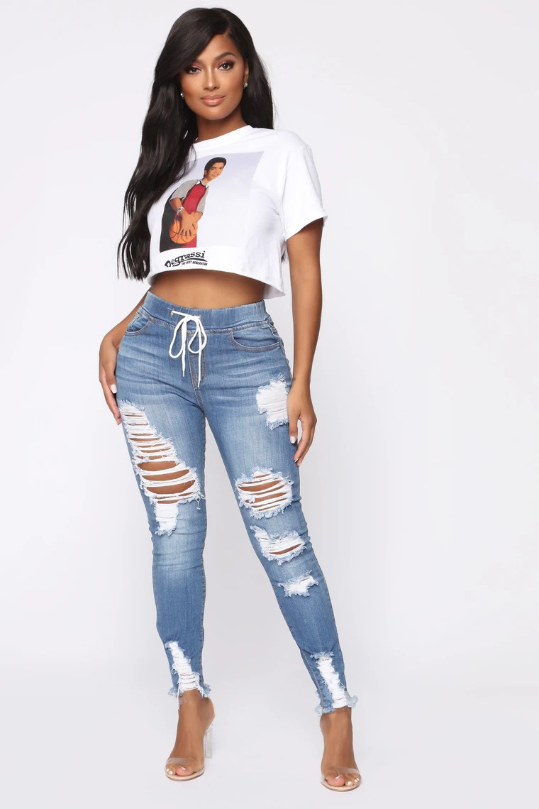 Calças de Moda Azuis Rasgadas Com Buracos Stretch para Mulheres Jeans Femininos; S Jeans