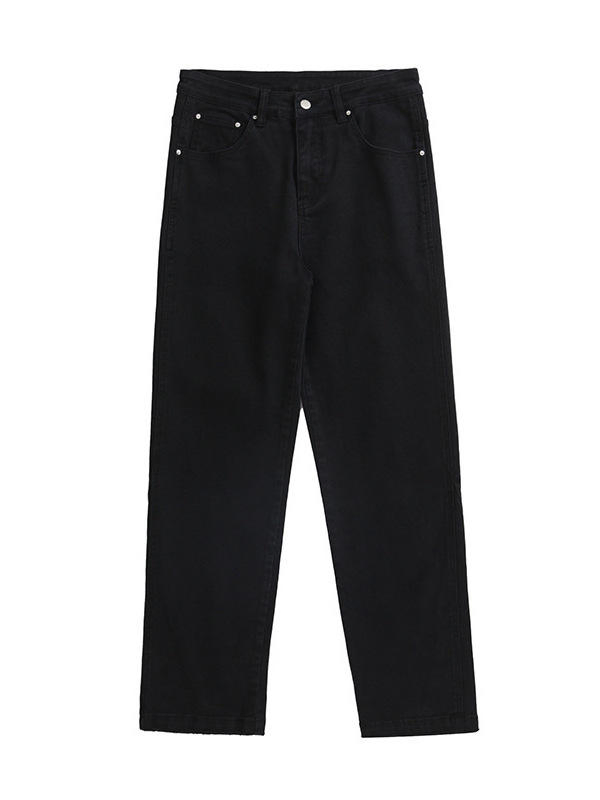 Calças Casuais Masculinas Jeans Pretos Stretch de Cintura Alta, Soltas e Afinadas