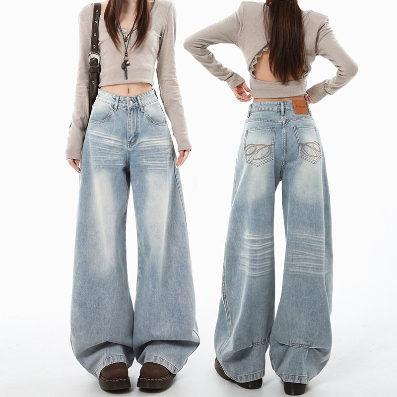 Calças Jeans Femininas de Cintura Alta, Largas e com Corte Reto e Solto