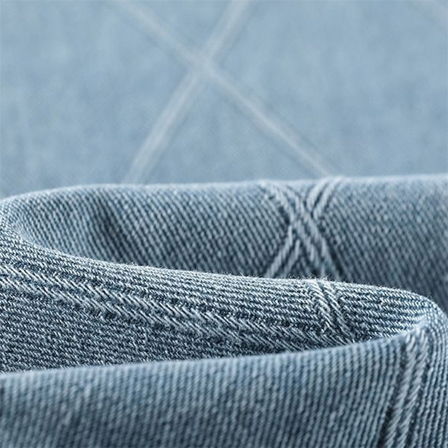 Design Novo Primavera Verão Calça Jeans Feminina Plaid Jacquard Corte Reto Solto Ajuste Confortável Calça Longa de Perna Larga Feminina Slimming e Design Único