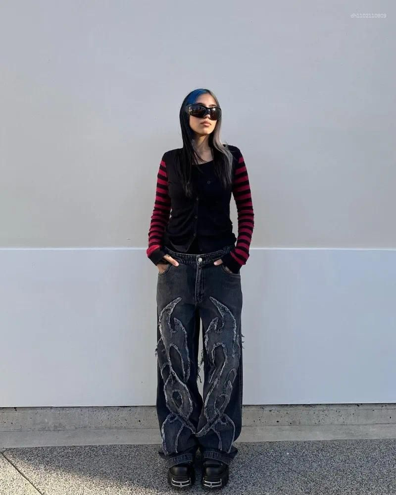 Y2K Jeans Masculinos Bordados Harajuku Hip Hop, Vintage, Corte Solto, Cintura Alta, Streetwear Gótico, Estilo Vintage, Perna Larga para Uso Casual e Fashion