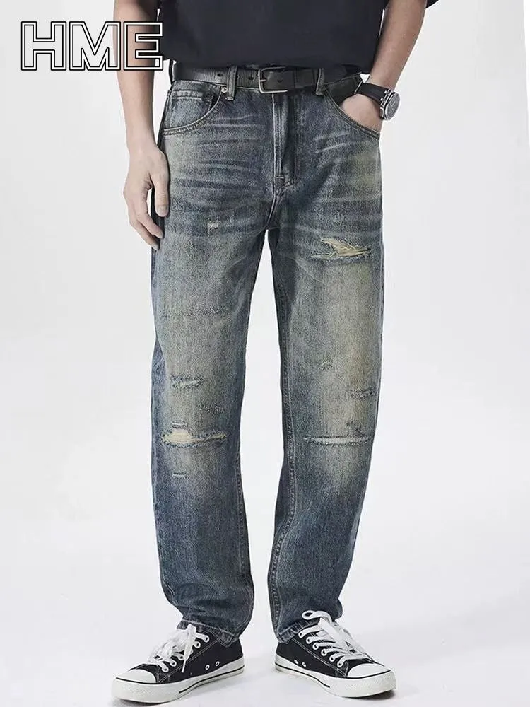 Jeans Slim Straight Leg Masculinos Desgastados para Estilo Casual