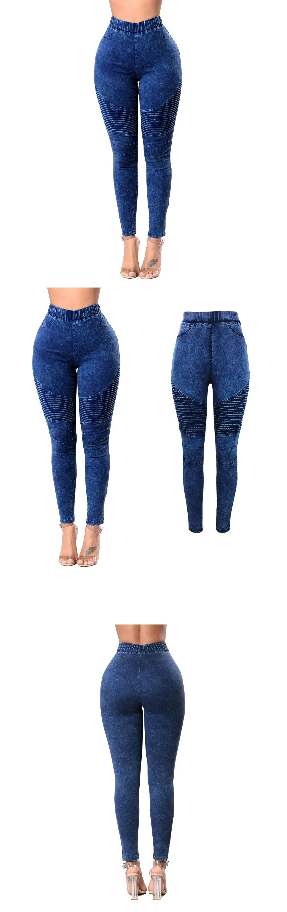Calças Jeans Femininas de Cintura Alta no Atacado, Jeans Justos com Calças Plissadas