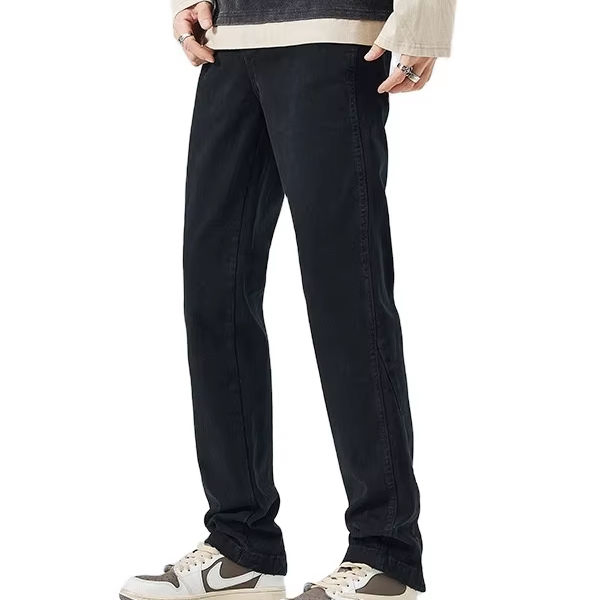 Calças Casuais Masculinas Jeans Pretos Stretch de Cintura Alta, Soltas e Afinadas