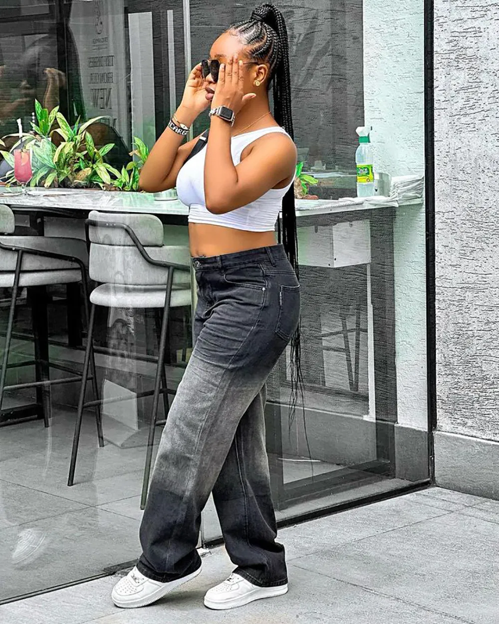 Calças Retas em Gradiente Retro para Senhora Fashionável