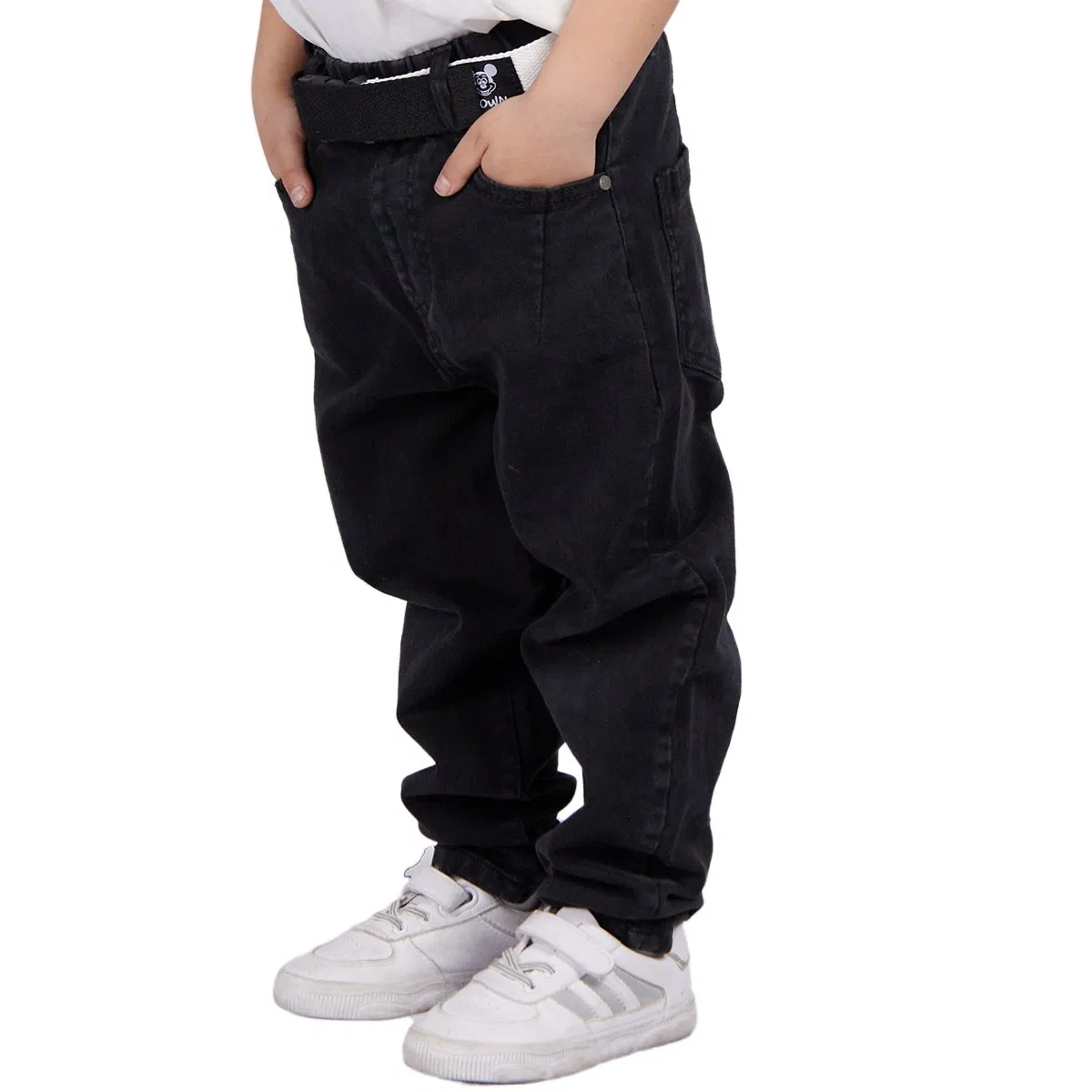 Cintura Personalizada Preta Reta Stretch Conforto Calças Infantis Meninos Jeans
