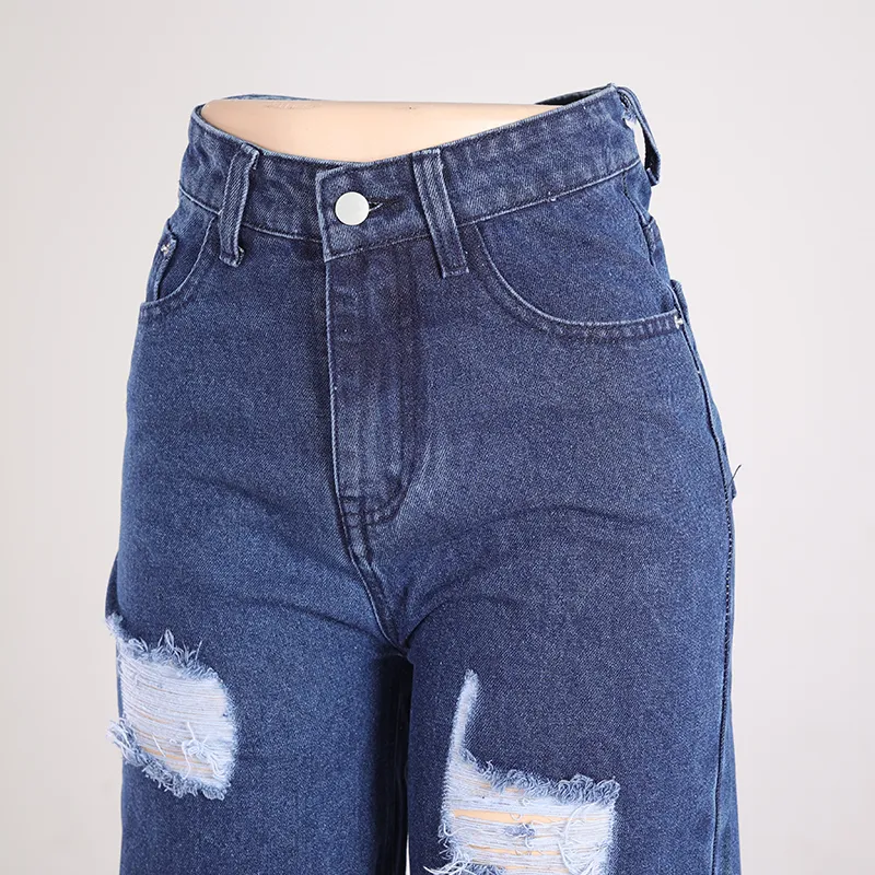 Jeans de Denim Lavados Desgastados