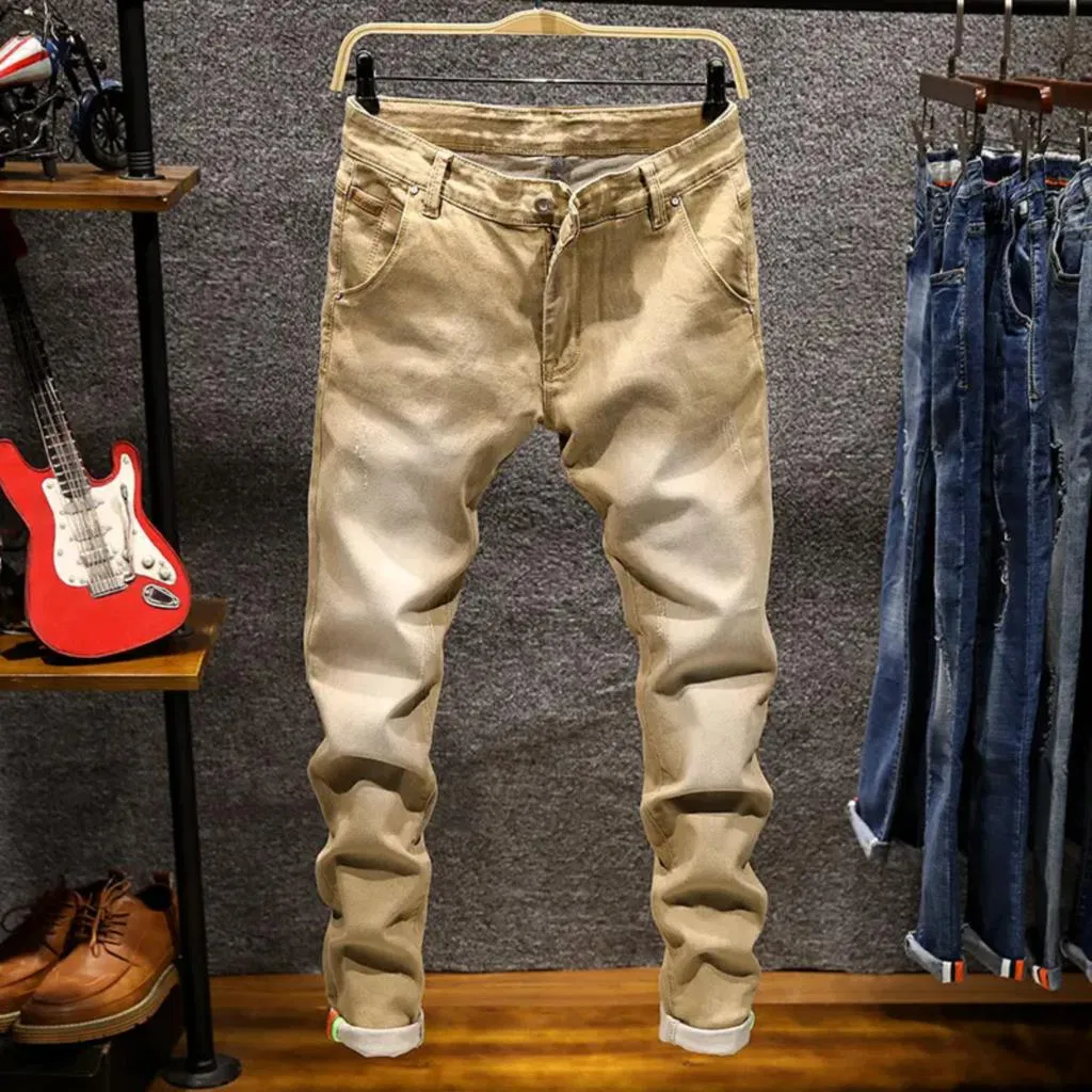 Calças Jeans Slim-Fit Estilosas para Homens, Calças Cargo Masculinas Populares e Elásticas