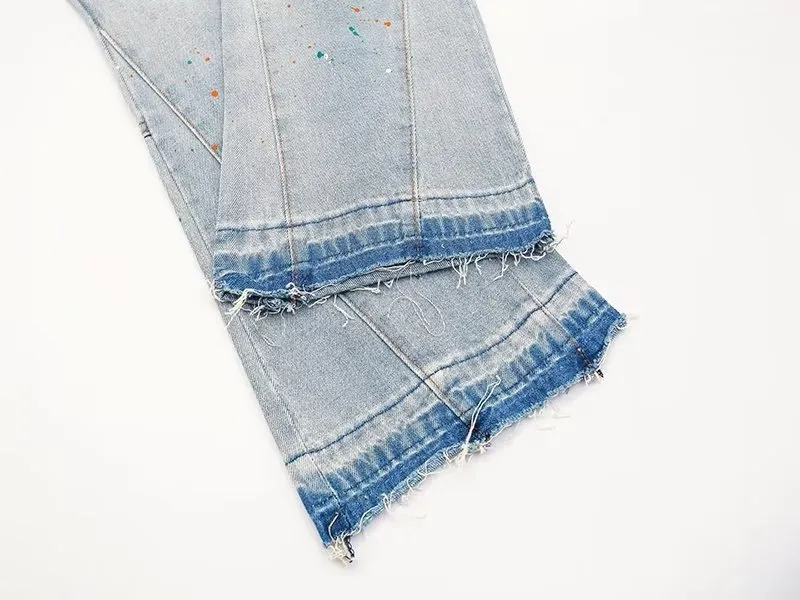 Calças de Tecido Splash-Ink de Hip Hop Retro Americana para Homens, Soltas, Retas e Micro Flare