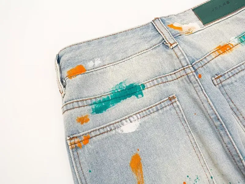 Calças de Tecido Splash-Ink de Hip Hop Retro Americana para Homens, Soltas, Retas e Micro Flare