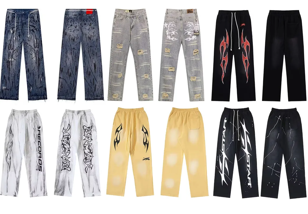 Calças Jeans Unissex de Perna Reta com Logo Gráfico e Ajuste Relaxado Suporte OEM