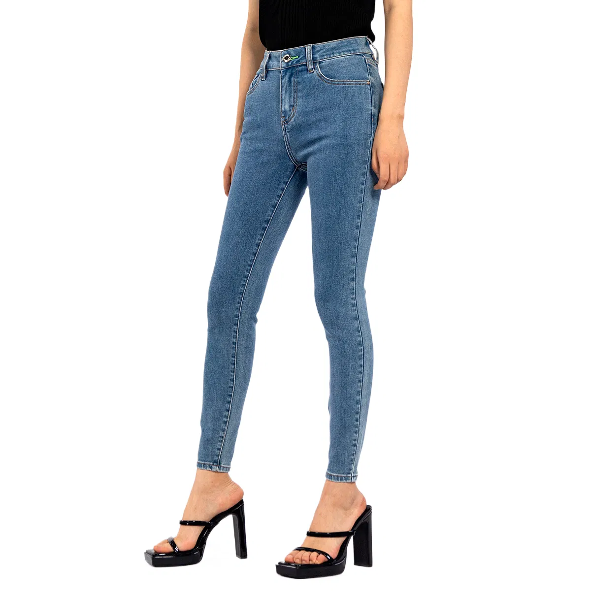 Jeans clássicos slim fit elásticos casuais azul escuro para mulheres na moda