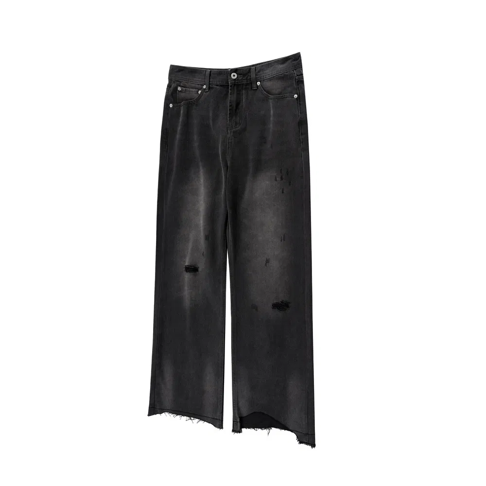 Calças jeans masculinas baggy de flare plus size, com aplicação de resina azul vintage, lavagem à mão e acabamento desgastado