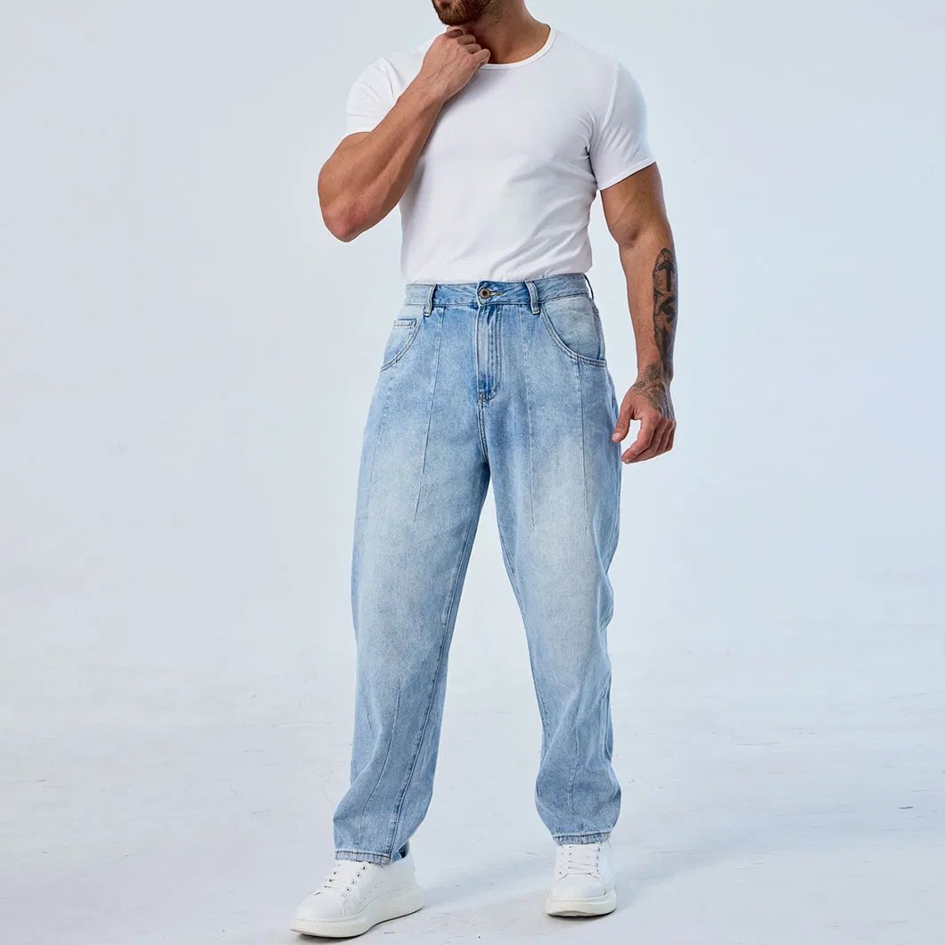 Calças baggy plissadas azul brilhante personalizadas para homens