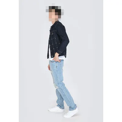 Calças Sustentáveis de Alta Qualidade para Homens, Corte Reto, Denim Preto, Etiqueta Desgastada, Lavagem Estilizada, Jeans de Alta Rua para Homens