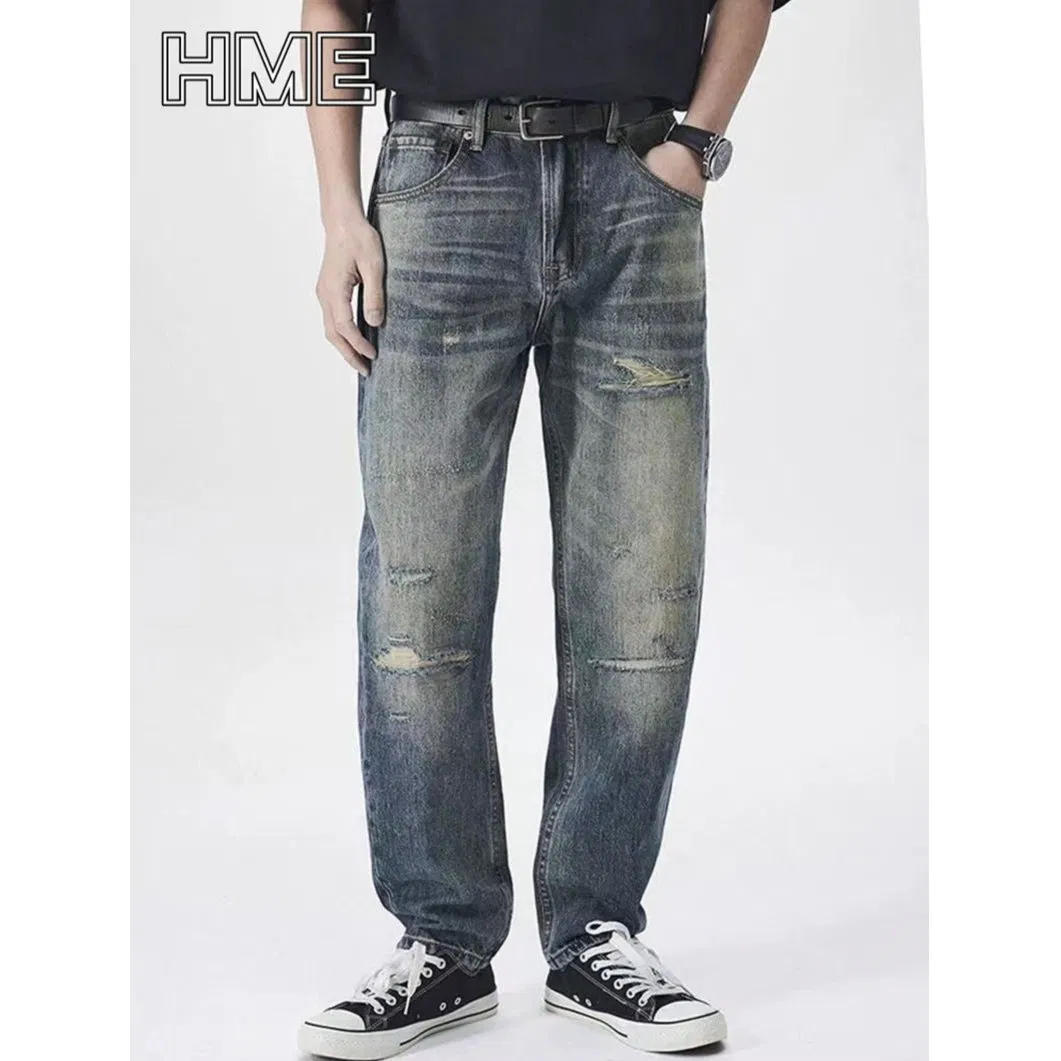 Jeans Slim Straight Leg Masculinos Desgastados para Estilo Casual
