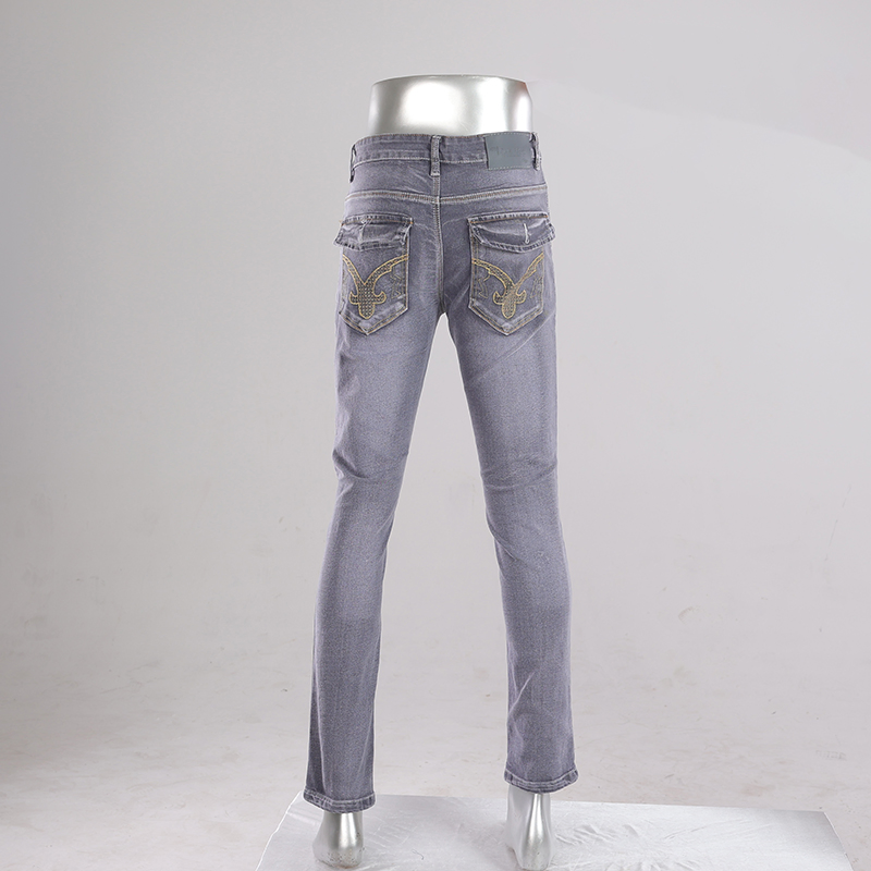 Calças de denim casuais de ajuste regular de cintura baixa, com alta resiliência e cor de luz personalizada, jeans retos para homens