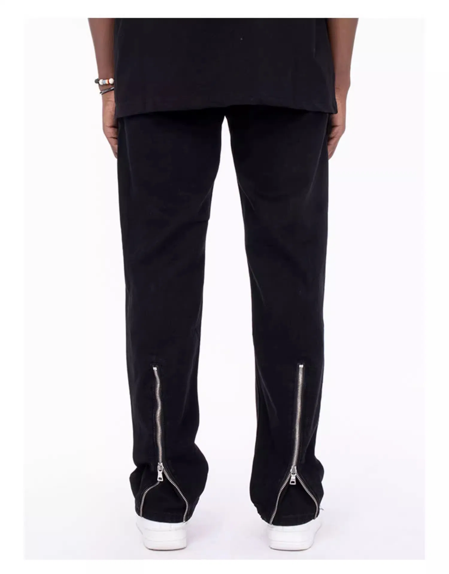 Calças de Jeans Masculinas Fashion com Zíper na Barra, Corte Reto, Jeans Relaxados