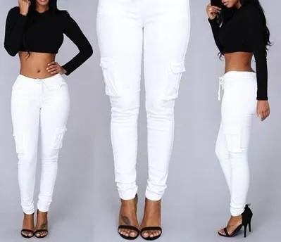 Calças Legging de Moda para Mulheres com Cordão Casual Cintura Alta Cargo Tamanho Plus Calças Longas