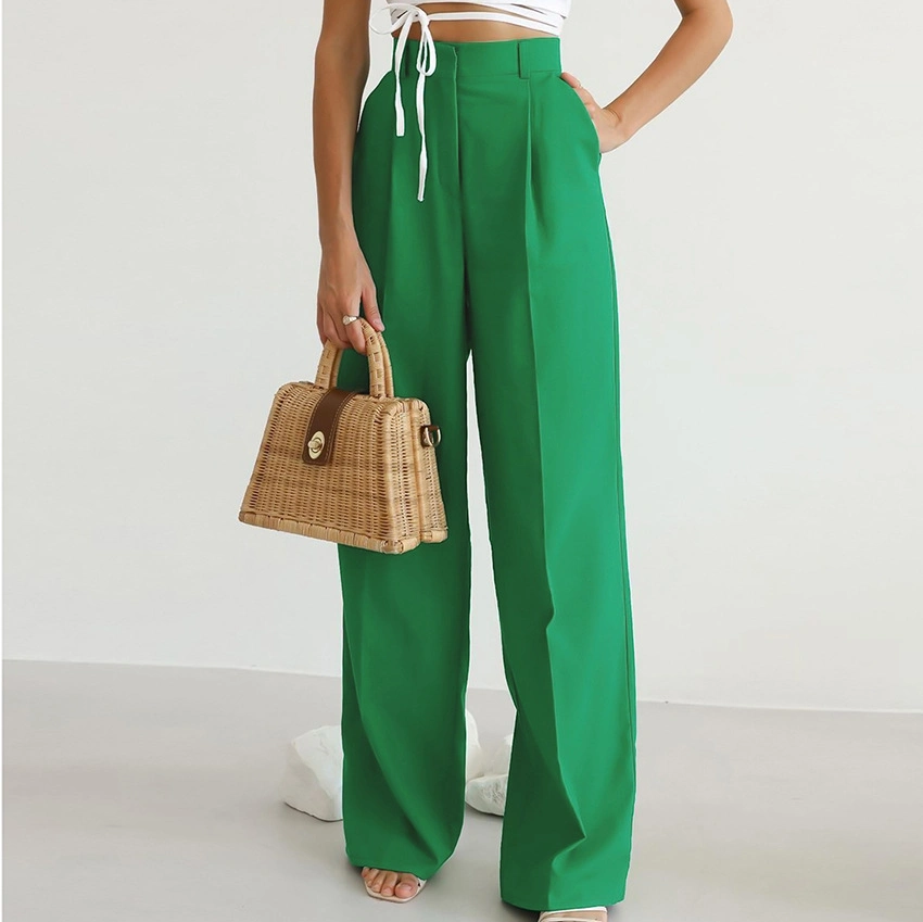 Calças largas casuais femininas, calças de cintura alta, pantalonas largas, calças baggy femininas, moda