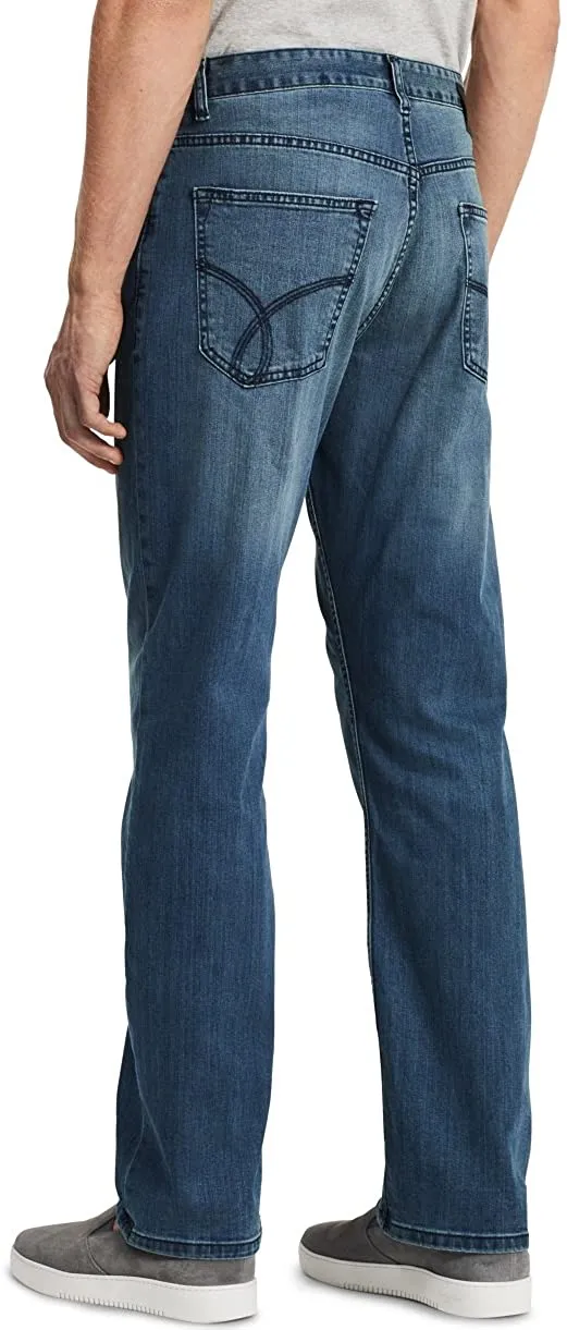 Calças jeans casuais retas de ajuste relaxado para homens