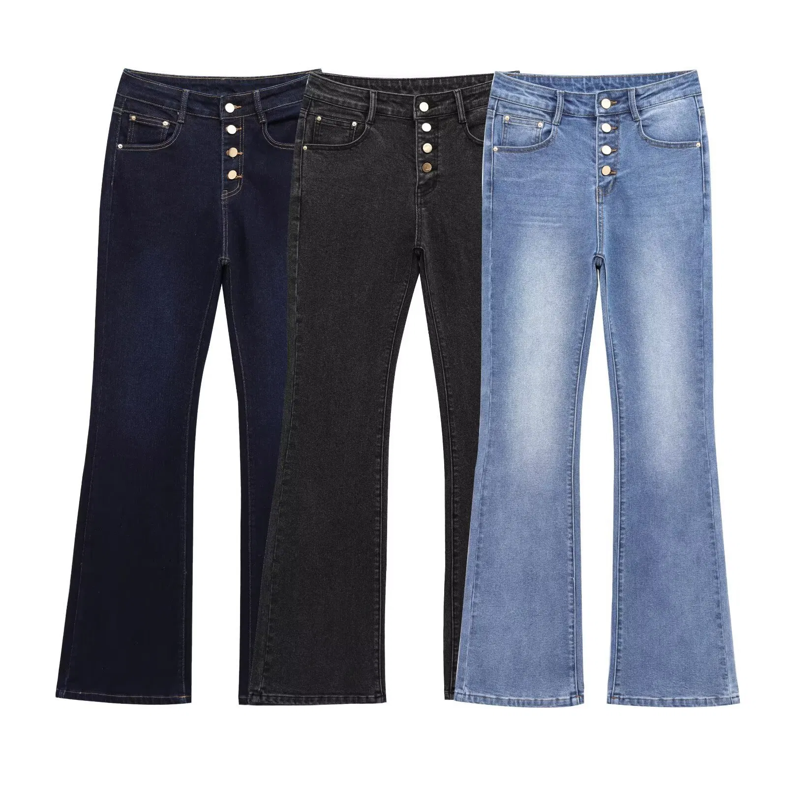 Jeans flare de cintura alta personalizados e estilosos com leve elasticidade