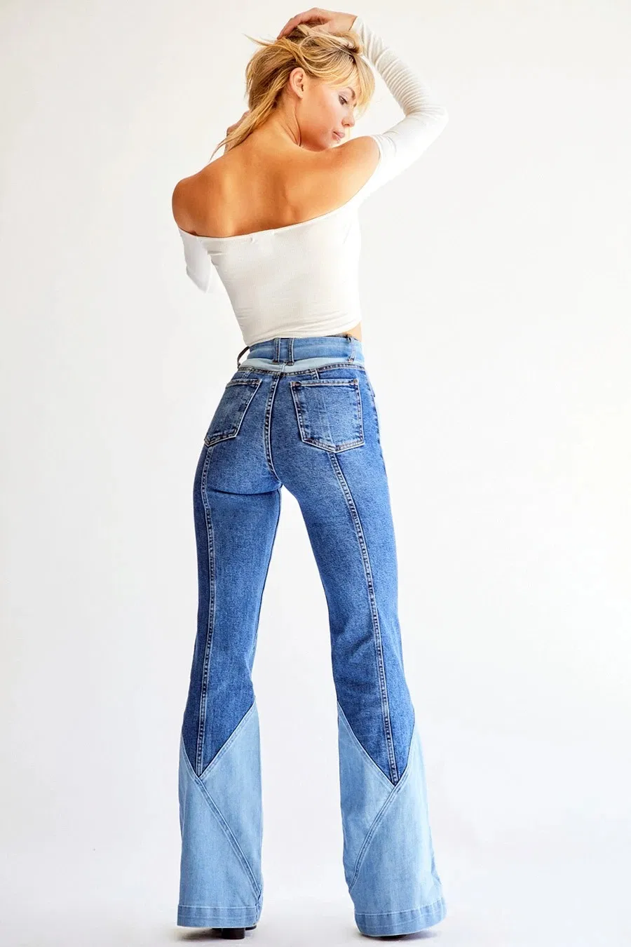 Calças jeans femininas de cintura alta, corte reto, ajuste solto, azul médio, estilo clássico, com recortes, nova coleção de outono e inverno, venda boa, alta qualidade